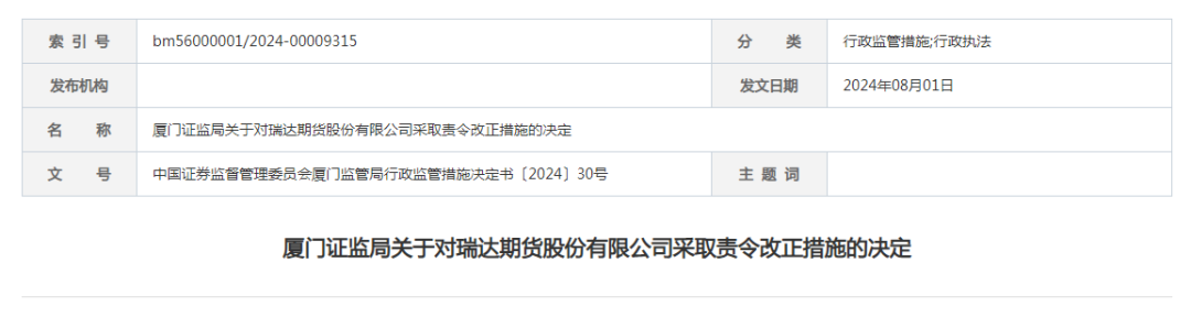 厦门国贸期货总经理_瑞达期货互联网营销违规_国贸期货厦门证监局责令改正