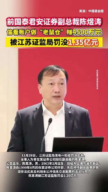 曾任职券商副总裁陈某涛被罚1.35亿，涉利用未公开信息炒股等
