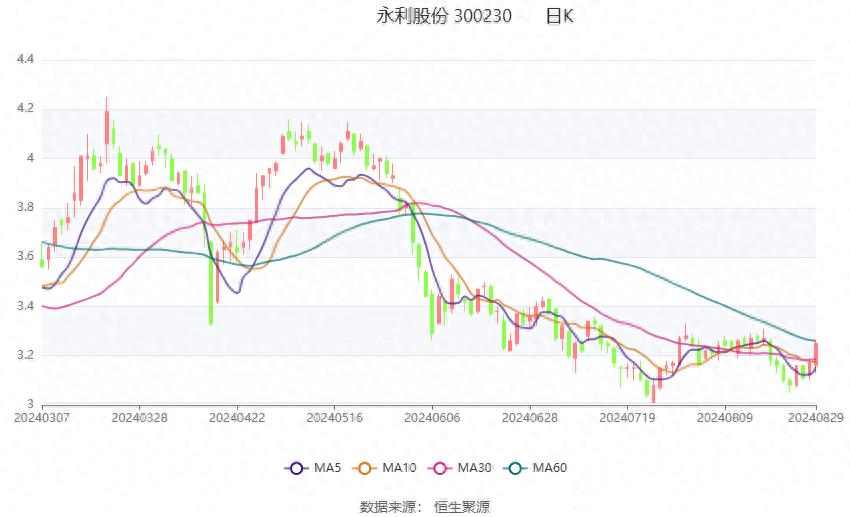 永利股份300230历史数据：2024上半年营收增14%，市盈率仅7倍